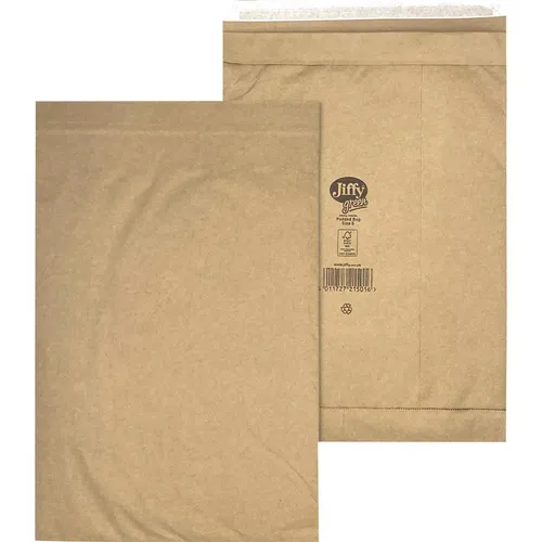 Jiffy Papierpolstertasche Nr. 5 - 100 Stück - Versandtaschen aus braunem Kraftpapier mit Haftklebung, ideal für sicheren Versand. Recycelbar und umweltfreundlich, perfekt für Geschäft und Privat.