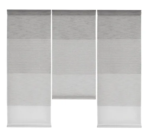 Design Mini Flächenvorhang Set 4112 - Weiß Grau Gestreift, 3-teilig - Scheibengardinen & Kurzstores - Halbtransparente Mini-Flächenvorhänge mit Tunnelzug und Beschwerungsstangen, ideal für stilvolle Fensterdekoration.