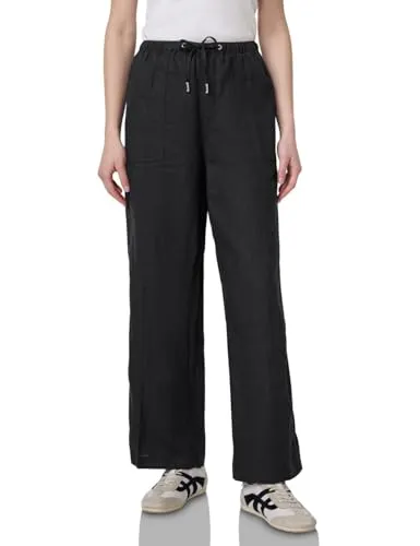 Street One Studio Damen F378731 Straight Leg Leinenhose, Schwarz, 34W / 30L - Damen-Hosen mit Loose Fit High Waist, elastischem Bund und seitlichen Taschen, ideal für einen lässigen Look an warmen Tagen.