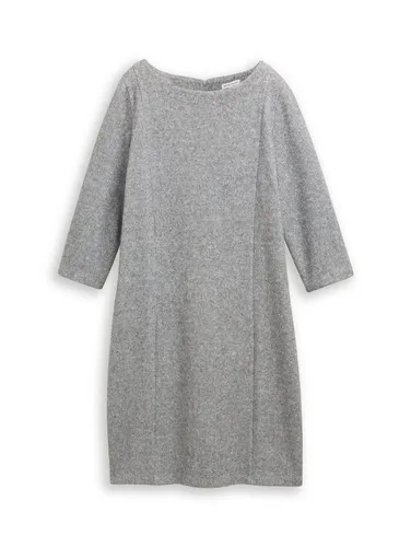 TOM TAILOR Damen Cosy Kleid 1048782 mit 3/4-Arm - Kleid für Damen, meliert mit U-Boot-Ausschnitt und Over Knee-Länge, aus pflegeleichtem Single-Jersey für hohen Tragekomfort.