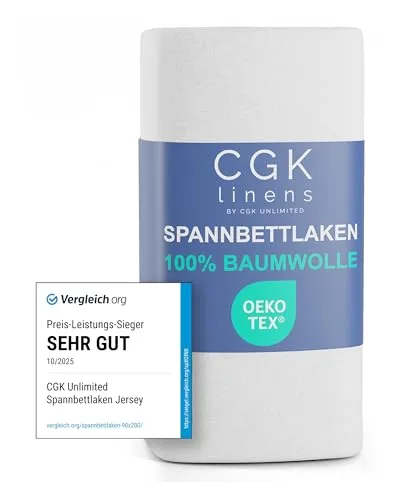 Spannbettlaken Jersey 90x200 cm - 100% Baumwolle weich & atmungsaktiv wärmend - Bettlaken Spannbetttuch mit Rundumgummi für Matratzen bis 30 cm & Boxspringbetten DE - Oeko-Tex Zertifiziert - Weiß