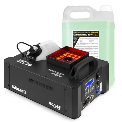 BeamZ BLAZE1200 Nebelmaschine mit Lichteffekt, 1200 Watt inkl. 5 Liter ECO Fluid, Funkfernbedienung, Horizontal und Vertikal, Fog Machine, Smoke Machine für DJs, Schwarz