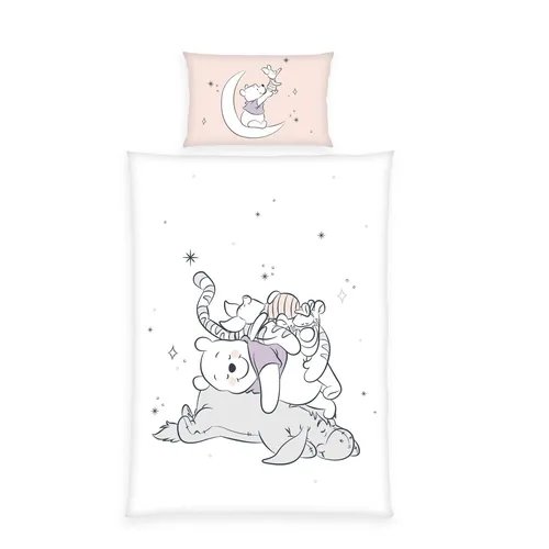 Herding Renforcé Bettwäsche 100x135cm Winnie Pooh Freunde Mond Sterne Rosa