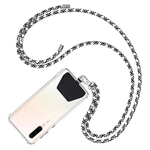 COCASES Handyband Universal zum Umhängen- Handyband aus Nylon kompatibel mit jeden Smartphones, Handygurt Umhängenband mit Kordel (Schwarz-weiß)