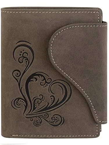 Harrys-Collection Damen Portemonnaie in Vintage mit Herz Special-Edition, Größen:Einheitsgröße, Farben:Dunkelbraun