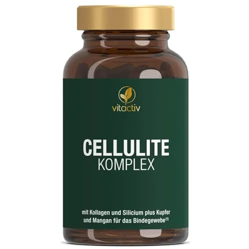 VITACTIV Cellulite Komplex – Bindegewebe Kapseln Hochdosiert - mit Kollagen, Aminosäuren, natürlichem Bambus-Silicium und Vitaminen, 90 Kapseln