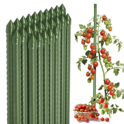 Sekey Tomaten Rankhilfe, Pflanzenstütze für Gurken, Bohnen, Himbeeren, Blumen, Kunststoff Beschichtetes Stahlrohr Rostfrei Pflanzenstäbe, 60 cm x 8 mm, 20 Stück
