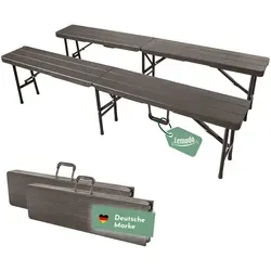 Klappbank 2er Set braun - mobile Sitzbank für drinnen und draußen - Camping-Möbel, vielseitig einsetzbar und platzsparend. Ideal für Garten, Camping oder Feiern, leicht zu transportieren und pflegeleicht mit strapazierfähiger HDPE-Oberfläche.