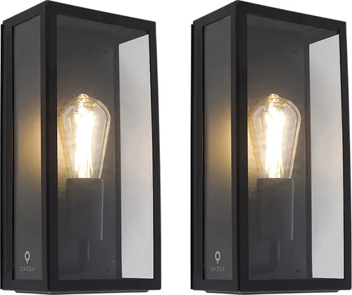 Qazqa Rotterdam - Modernes Set aus 2 Außen Wandleuchten schwarz IP44 - Elegantes Set aus 2 Außenwandleuchten in modernem Design, ideal für die Außenbeleuchtung. Robuste Edelstahlkonstruktion mit IP44 Schutz für zuverlässige Nutzung im Freien.