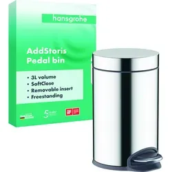 hansgrohe AddStoris Treteimer 41775000 - Haushaltszubehör mit 3 l Fassungsvermögen, freistehend und mit Sofclose Funktion für leises Schließen des Deckels.