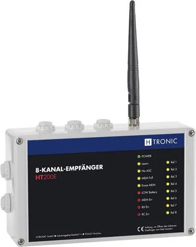 H-Tronic HT200E Funkempfänger 8-Kanal - Zubehör für Sicherheitstechnik mit abhörsicherer AES128-Verschlüsselung und flexibler Antenne für individuelle Installationen.