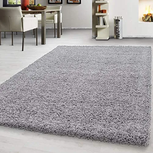 Teppium Moderner Hochflor Teppich Wohnzimmer 160x230 cm Hellgrau - Shaggy Flauschiger Teppich, Extra Weich, Pflegeleicht und Einfarbig - für Schlafzimmer, Küche und Esszimmer