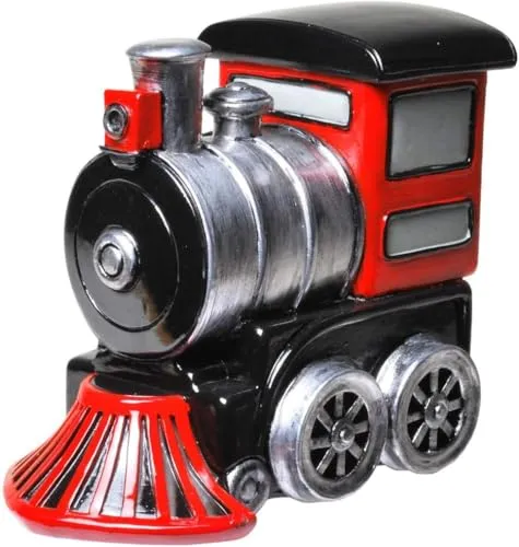 Kremers Schatzkiste Spardose Eisenbahn Lokomotive Lustiges Sparschwein 13 x12 cm im Comic-Style mit Schraubverschluss Handbemalt Polyresin Geschenkidee Geldgeschenk Urlaub Zug