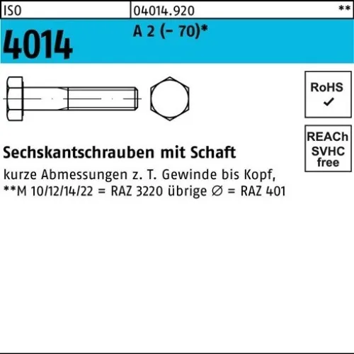 100er PACK(Stk) 004014920000080060 Sechskantschraube ISO 4014 m.Schaft M 8 x 60