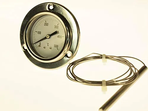 THERMIS Kapillar thermometer TTK2440 (0-500°C) | Temperaturanzeige mit 1000mm Sensor | Durchmesser 60mm | Anschluss von hinten | Thermometer Kapillar mit Front Flansch