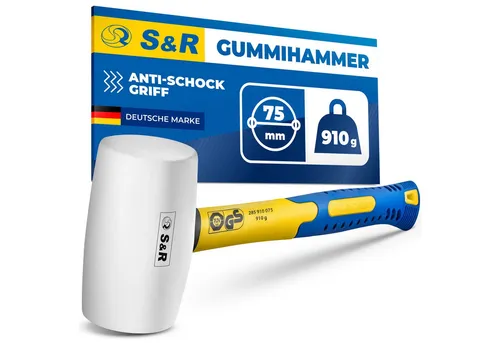 S&R Gummihammer weiß 75 mm, 910 Gr, mit rutschfestem stoßdämpfendem Fiberglasstiel (1-St), keine Spuren bei Möbel, Fliesen, Fensterrahmen