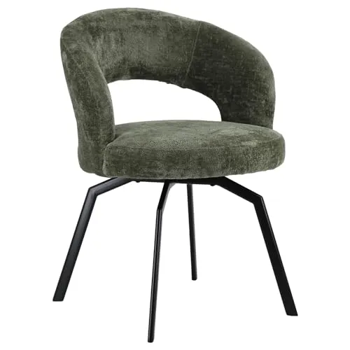 Happy Garden EHBA-Stuhl in Khakigrün - Eleganter Esszimmerstuhl aus grünem Chenille mit Schaumstoffpolsterung und Stahlbeinen. Ideal für stilvolle und komfortable Sitzlösungen in jedem Raum.