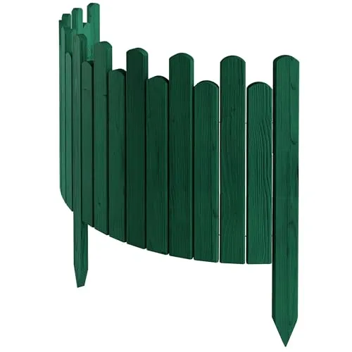 Floranica Beeteinfassung Rasenkante Höhe 40 cm Grün 100 cm lang Flexibler Gartenzaun Holz Rollzaun Steckzaun Holzzaun Palisade Mähkante Rollborder