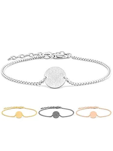 modabilé Armband Damen Circle Silber Rhodiniert Armkette rundem Plättchen-Anhänger (15cm-19cm 1,4mm breit) Silberarmband Panzerkette 925 Sterling