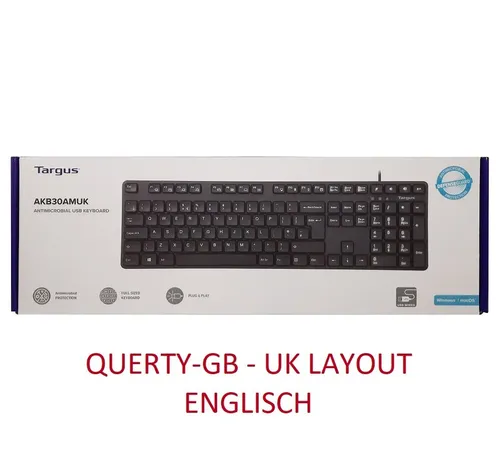 Targus Antimicrobial USB Tastatur - QWERTY - Schwarz - Antimikrobielle USB-Tastatur, ideal für hygienische Arbeitsumgebungen und den täglichen Bürogebrauch.