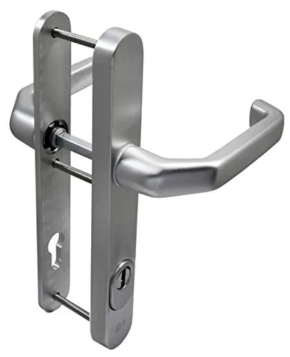 Häusler Schmalrahmen Schutzbeschlag SRG 9949 Dr-Dr 92mm ES2 - Türgriff-Set in Silber Alu F1, Schutzklasse SKG3, langlebig und stabil mit festdrehbaren Lagern für erhöhte Lebensdauer. Ideal für moderne Türen.