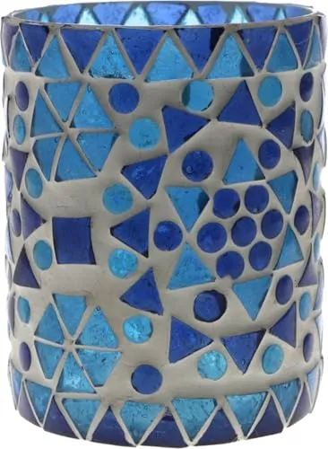 GURU SHOP Glas Windlicht, Glas Blau - Design 3, 10x8x8 cm