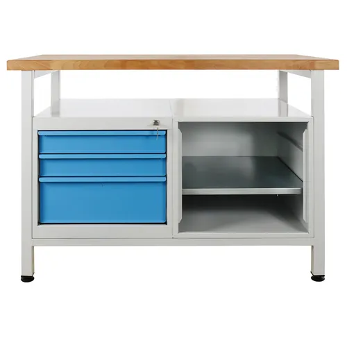 ADB Werkbank PREMIUM mit 3 Schubladen und Regalteil 120x60 cm - Robuste ADB Werkbank 
