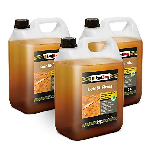 Isolbau Leinöl-Firnis - 3 x 5 Liter - Leinöl für Holz - Holzschutz für Außen und Innen Wetterfest - Doppelt gekochtes Holzöl als natürlicher Schutz für Möbel - Wasserabweisend
