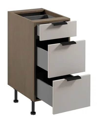 Küchenschrank Unterschrank mit 3 Schubladen - Moderner Küchenschrank in Grau mit 3 praktischen Schubladen. Ideal für die Aufbewahrung in Küche oder Esszimmer. Mit Soft-Close-Tür und verstellbaren Füßen für optimalen Komfort.