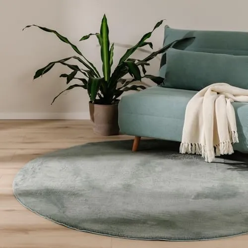 benuta Kunstfellteppich Furry, Grün, Rund 80x80 cm - Teppiche & Böden, pflegeleichter Fellteppich aus 100% Polyester für eine kuschelige Atmosphäre, ideal für Kinderzimmer, Schlafzimmer und Wohnzimmer.