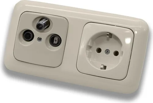 BUSCH JÄGER Komplettset/Antennensteckdosen-Einsatz Radio/TV/SAT (**) WISI + 2fach Rahmen und Abdeckung inkl. 1 x Steckdose 20 EUC-212, DURO2000 Cremeweiß