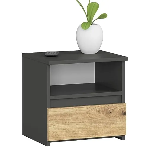 Kommode mit 1 Schublade - graphit-Artisan Eiche - Kommode & Sideboard mit eleganter Oberfläche und robustem Design. Ideal für Schlafzimmer, Flur oder Wohnzimmer, bietet sie großzügigen Stauraum und sanfte Bedienung durch Metall-Rollenführungen.