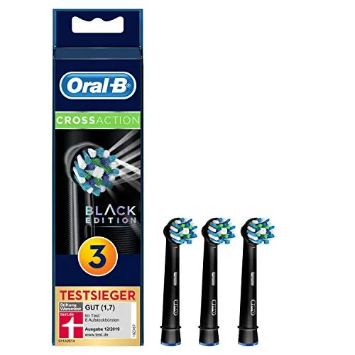 Braun Oral-B 4210201216162 Oral-B CrossAction Black Edition Aufsteckbürsten, Borsten im 16-Grad Winkel für eine überlegene Reinigung, 3 Stück