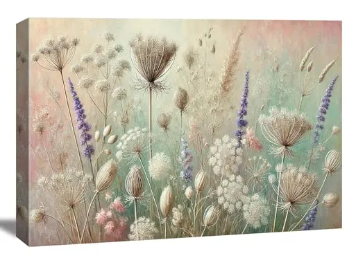 Visario Leinwand Bild Wildblumen Kräuterwiese Pastell Nr 4040 80 x 60 cm Leinwand Bild Wanddeko hochwertig Wohnzimmer Büro Druck
