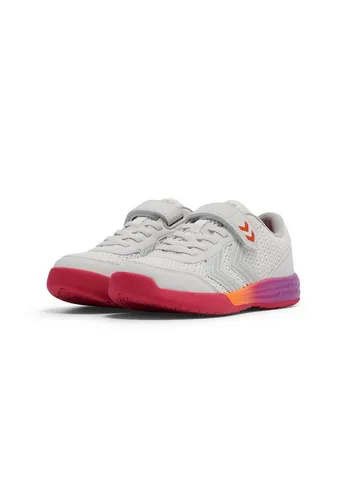 Hummel MULTIPLAY Flex VC JR - Weiße/Rosa Sportschuhe für Kinder, Größe 37 - Bequeme und atmungsaktive Sportschuhe mit einem flexiblen, schneidbaren Klettverschluss für einfaches An- und Ausziehen.