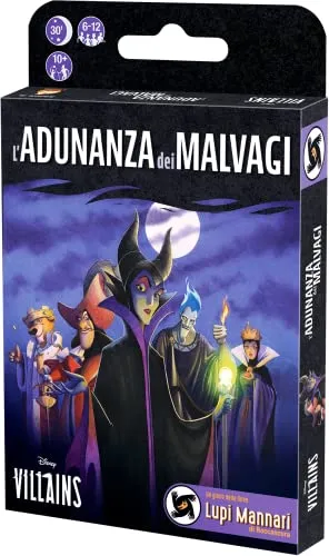 Asmodee, Disney Villains: Die Versammlung der Bösen, Brettspiel von Bluff und Strategie, 6-12 Spieler, über 10 Jahre, italienische Ausgabe