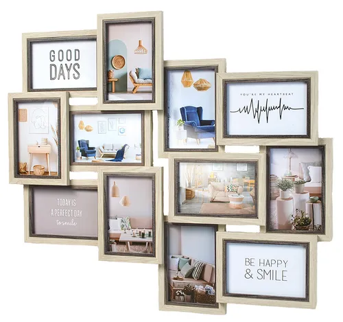 Kobolo Bilderrahmen Collage - AVI 12 Bilder, 54x61,5 cm - Bilderrahmen Collage für 12 Bilder im 10x15 cm Format, zeitlose Eleganz und flexible Anordnung für individuelle Wandgestaltungen.