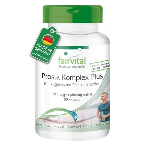 fairvital Prosta Komplex Plus, 90 Kapseln, mit Selen, Zink, Sägepalme, Pflanzensterole, Lycopin, qualitätsgeprüft und hochdosiert, 100% vegan, Made in Germany
