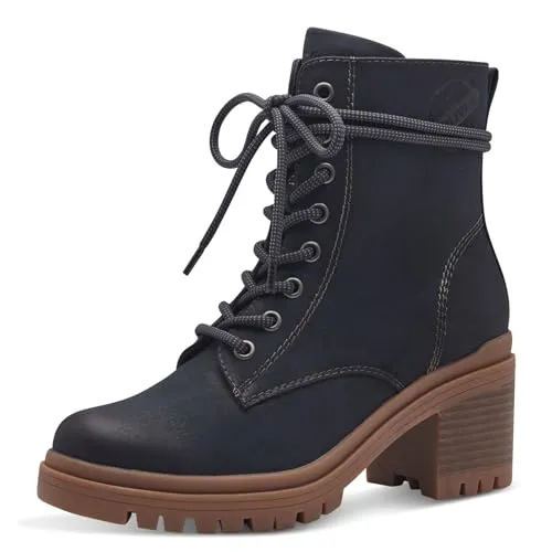 s.Oliver Damen Stiefeletten Vegan mit Blockabsatz, Blau (Navy), 39 EU - Wanderschuhe mit SOFT FOAM Sohle für maximalen Komfort und optimale Passform. 100% vegan, ideal für stilvolle Herbstspaziergänge und elegante Stadtbummel.
