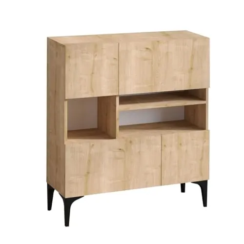 Calicosy Buffet 3 niches et 4 Portes décor chêne H125 cm - Krista