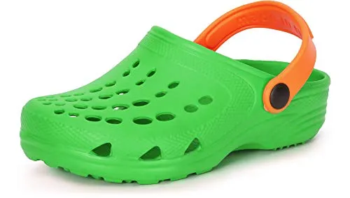 Ladeheid Kinder Mädchen Jungen Eva Clogs Gartenclogs Gartenschuhe LA-CA-06 (Grün/Orange, 24/25 EU)