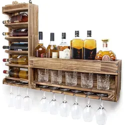 Yorbay Weinregal Palette Beflammt Holz - Regal für Wein und Gläser, mit industriellem Design und stabiler Konstruktion aus 15 mm Kiefernholz, ideal für Wohnzimmer, Küche oder Hausbar.