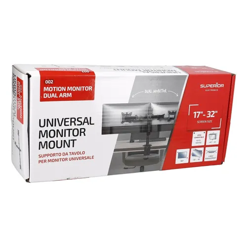 Superior Electronics Doppel-Monitorhalterung für den Tisch 17-32 Zoll - Arme für Computermonitore – Verstellbarer Arm mit 360° Drehung für optimale Sicht und ergonomischen Komfort, ideal für Büro und Gaming.