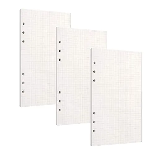 PALUDO 3 Packungen A6 Nachfüllpapier, 135 Blätter Kariert, 6 Löcher Nachfülleinlagen Loose Notizpapier für Filofax Bullet Ringbücher Notizen Skizze
