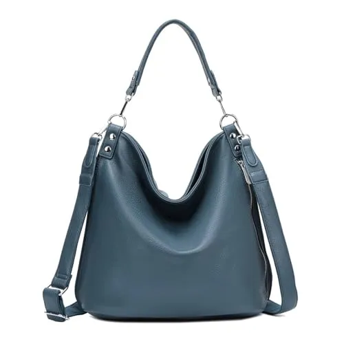 ITALYSHOP24 XXL Damen Tasche mit 2 Gürtel Shopper Schultertasche Umhängetasche Hobo Bag Reisetasche Handtasche für Schule Freizeit Beuteltasche Urlaub Weekender Leder Optik (Petrol)