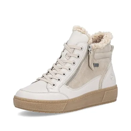 Remonte Damenschuhe Stiefel Schnürstiefel Beige - Wanderschuhe mit wasserabweisender remonteTEX-Membran, flauschigem Schaftrand und gepolsterter Einlegesohle für höchsten Komfort und warme, trockene Füße bei jedem Wetter.