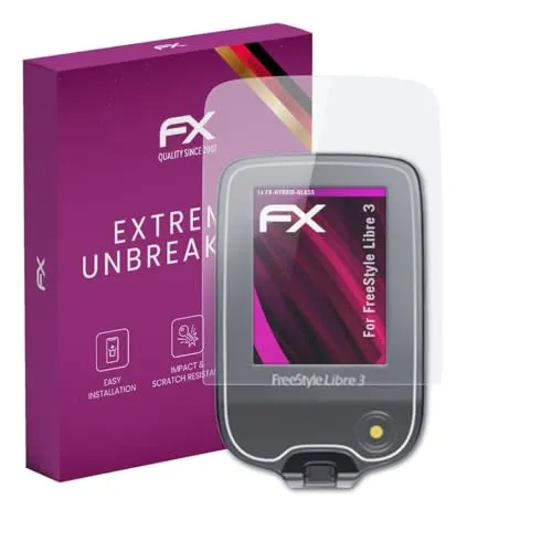 atFoliX Glasfolie kompatibel mit FreeStyle Libre 3 Panzerfolie, 9H Hybrid-Glass FX Schutzpanzer Folie