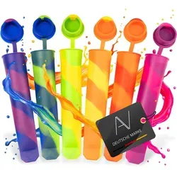 AVANA Wiederverwendbare Eisformen aus Silikon 6 Stück Eis am Stiel Eiscreme Formen Ice Pop Maker Wassereis Eislutscher Bunt - BPA Frei - Blau/Rot/Gelb/Orange/Lila/Rosa/Grün/Bunt