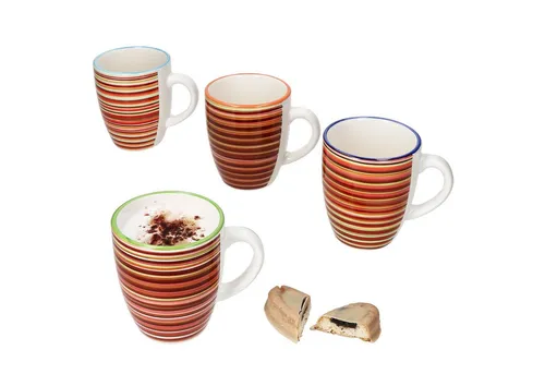 MamboCat Becher 4er Set Linea Kaffeebecher 320ml Steingut-Tassen 4 Pers gestreift Tee, Steingut