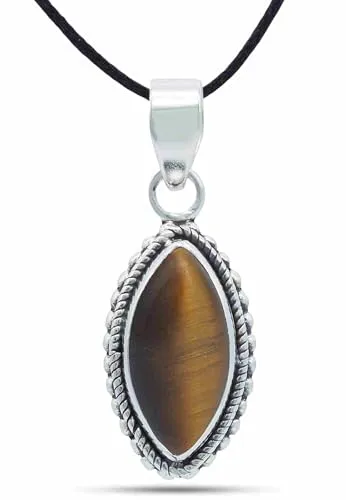 mantraroma Kettenanhänger 925 Silber Tigerauge brauner Stein Edelstein Kettenanhänger Damen Sterling Silber Halskette Anhänger Geschenk (MAH-118-18)